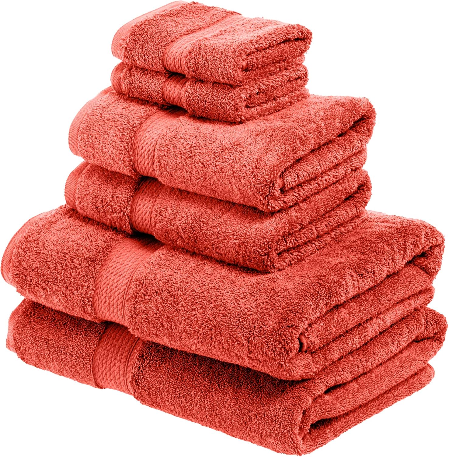 SUPERIOR Bathroom Accessories Bath Collection Towel Set, 6PC, Coral, 6 Piece: Home & Kitchen
