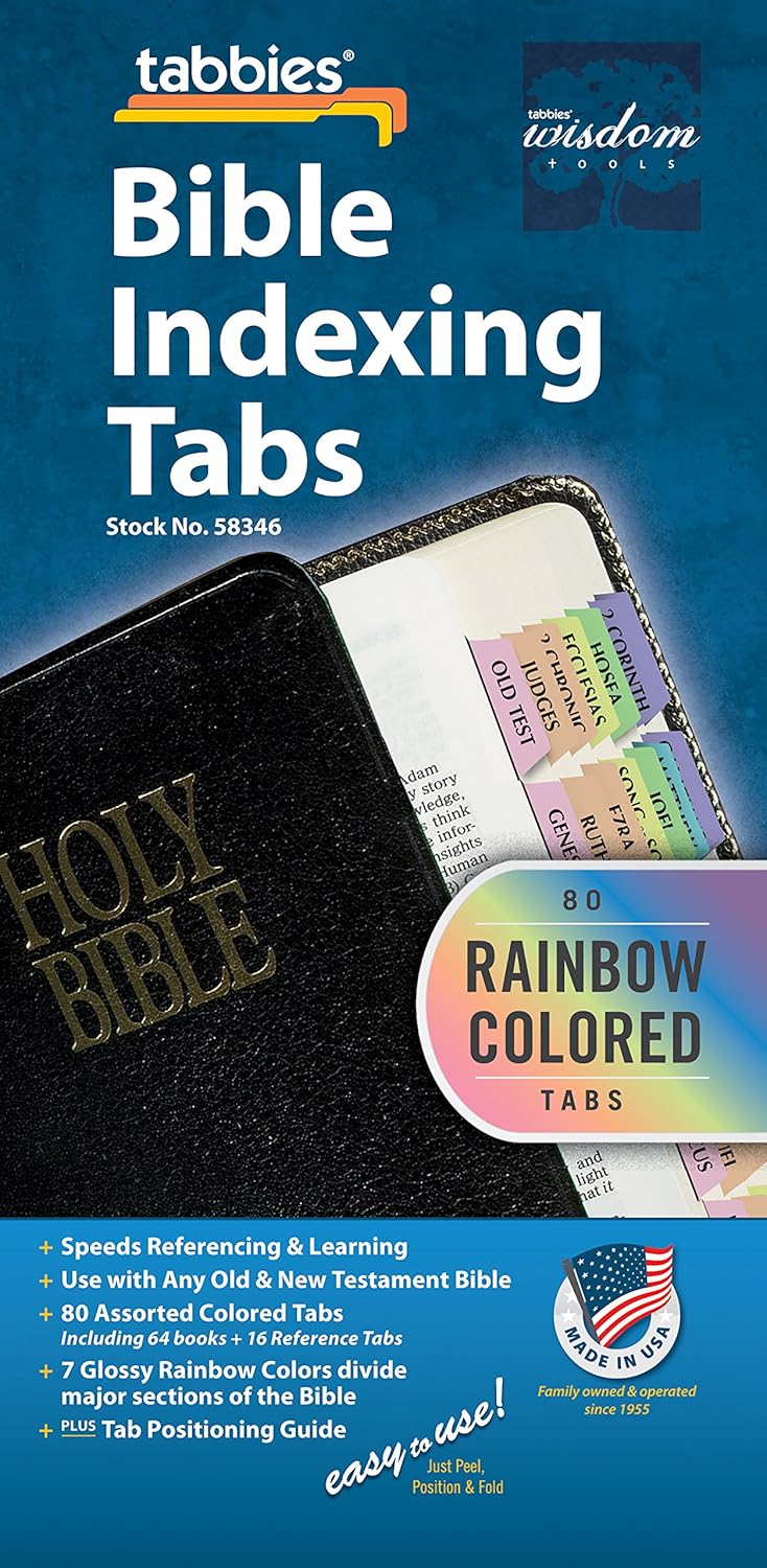 Tabbies Rainbow Bible Indexing Tabs, Old & New Testaments, 80 Tabs Including 64 Books & 16 Reference Tabs, Multi-Colored (58346) : Books : Office Products