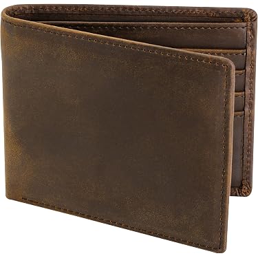 ONEBOX Men's Leather Wallet - RFID Blocking, Bi-Fold With 6 Card Slots, Brown Genuine Leather