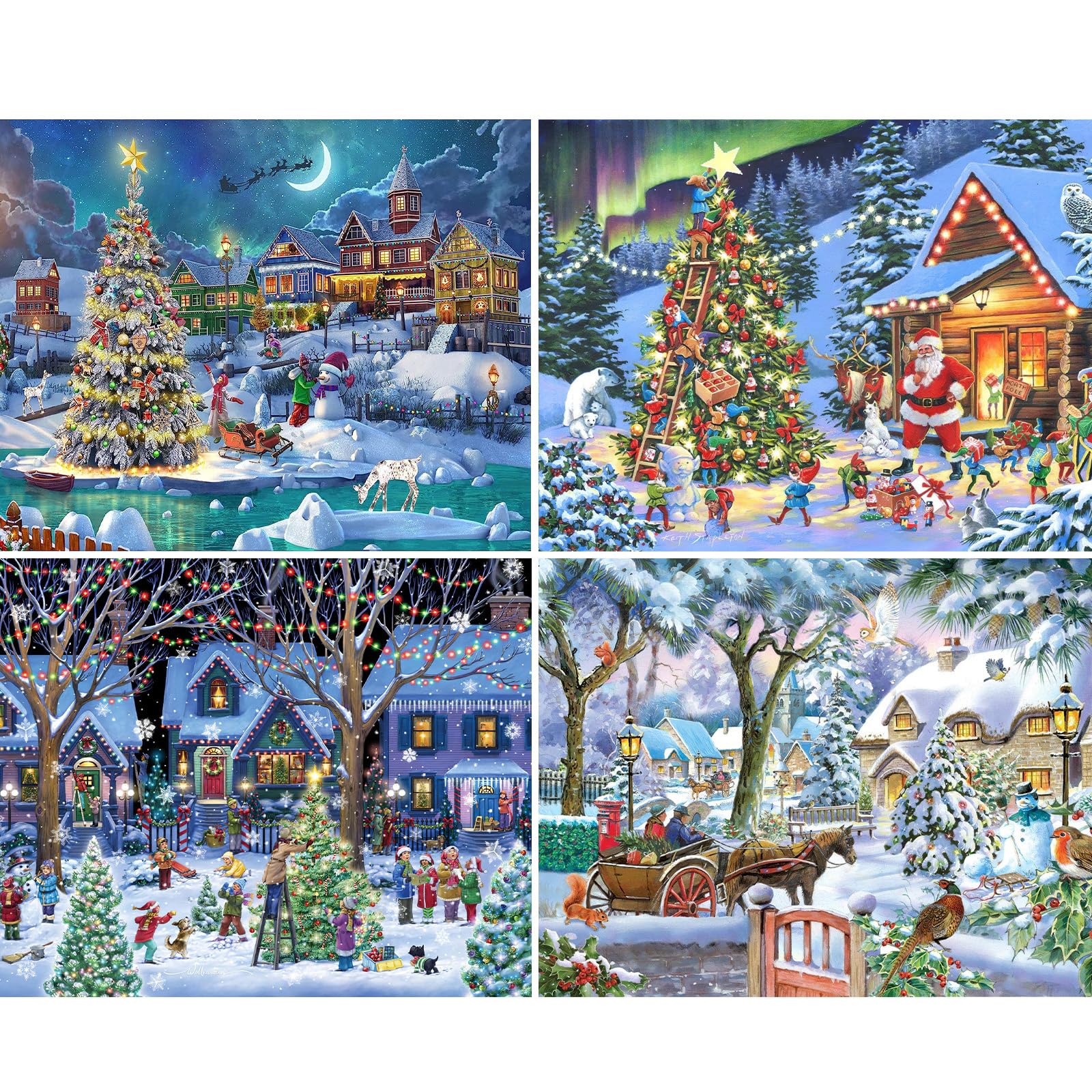 Komicea Diamond Painting Christmas, 4 Pieces 5D Diamond Painting Pictures Adults Children with Diamond Painting Accessories, Diamond Painting Set Santa Claus for Gifts and Home Wall Decorations