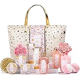 Spa Luxetique Gift Baskets for Women, Dasiy Dream Scented 15pcs Bath Gift Sets with Shower Gel, Hand Cream and Tote Bag, Mother's Day Gifts for Mom