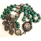 elegantmedical Hanmade Turguoies Prayer Beads Catholic MATER DOLOROSA Rosary Bronze Pardon Crucifix Necklace Gift Box (Turguoies)