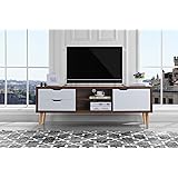 Sofamania Mid-Century Style TV Stand, Living Room Entertainment Center (Brown/White)