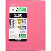 Five Star 2-Pocket Folder, Stay-Put Folder, Plastic Colored Folders with Pockets &amp; Prong Fasteners for 3-Ring Binders, For Home School Supplies &amp; Home Office, 11&rdquo; x 8-1/2&rdquo;, Pink (72105)