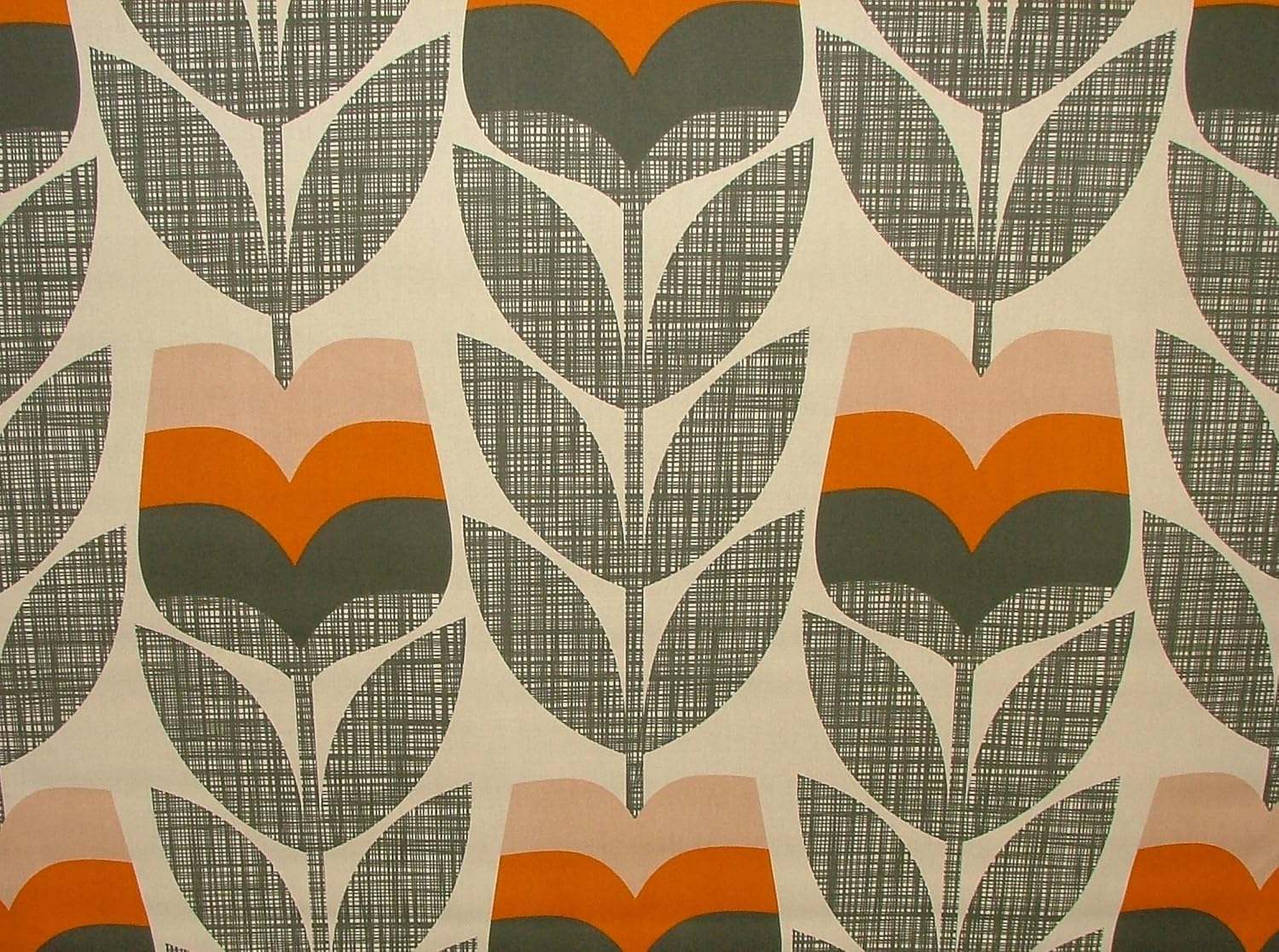 Orla Kiely Rosebud Orange Designer Cotton Curtain Fabric Sold By The