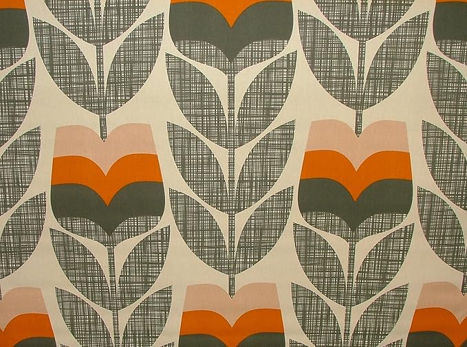Orla Kiely Rosebud Orange Designer Cotton Curtain Fabric Sold By The