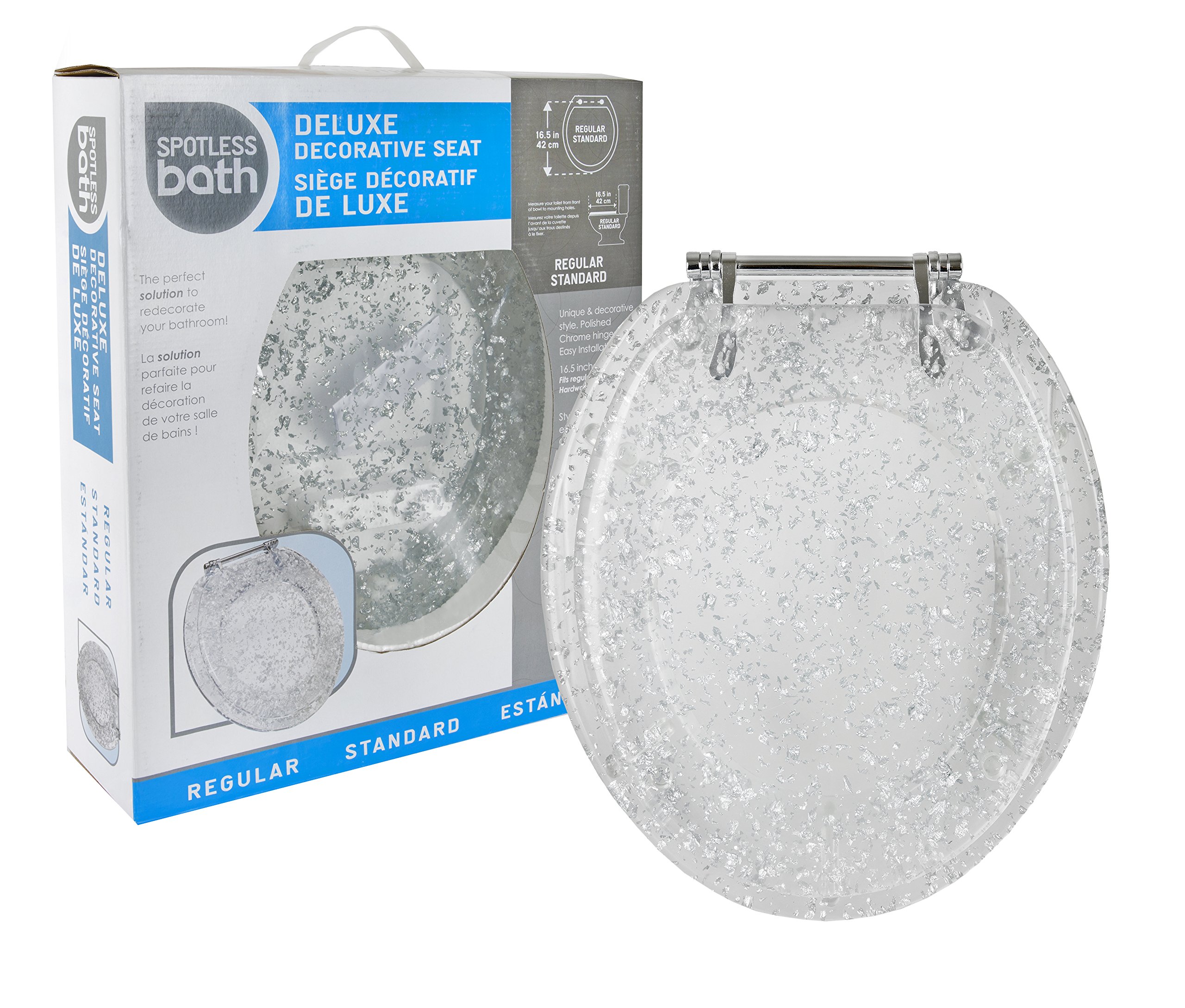 Ginsey Standard Resin Toilet Seat with Chrome Hinges, Silver Foil