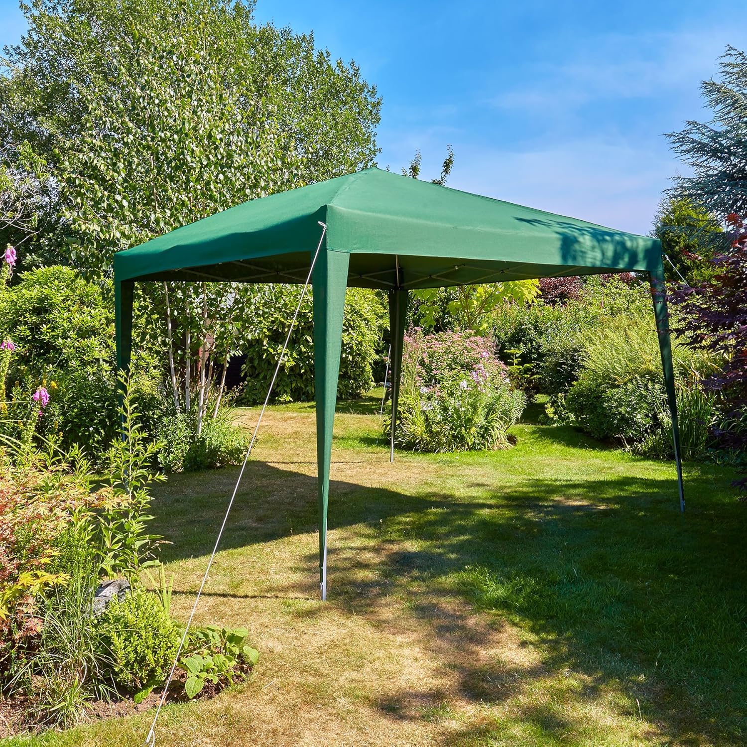 Home Source Pop Up Gazebo 3x3m Outdoor Garden Marquee Tent Waterproof Adjustable Height UV Protection Easy Up Green With Carry Bag