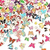 MARFOREVER 120 Pcs Butterfly Charms for Jewelry Making, Mixed Butterflies Charms Assorted Gold Enamel Butterfly Pendants for DIY Necklace Bracelet Earrings Making Supplies Gifts for Mother Women Girls
