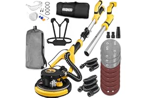 KITVANCE Drywall Sander with Labor-Saving Strap, Electric Sander for Drywall with Vacuum Attachment, Auto Dust Absorption, 7 Variable Speed 500-1800RPM, 26' Power Cord, Power Ceiling Sander for Popcorn Ceiling