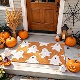 Drydiet Halloween Welcome Door Mat Spooky Ghost Doormat, 17.7 x 29.5 Inches | Welcome Nonslip Entrance Rug, Faux Coir, Rubber Backing, Spooky Ghost Halloween Decor, for Front Floor Porch Indoor Home