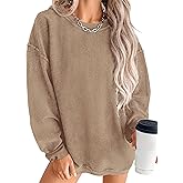 PRETTYGARDEN Women's Oversized Sweatshirt 2025 Fall Fashion Clothes Ribbed Corduroy Long Sleeve Going Out Pullover Tops