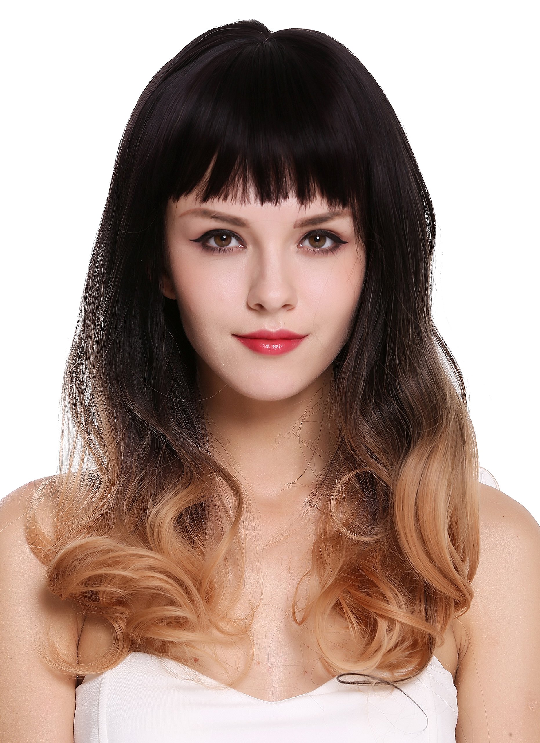 WIG ME UP - G1733-1344R4 Quality women's wig lady long fringe slightly curly Balayage dark brown reddish blonde
