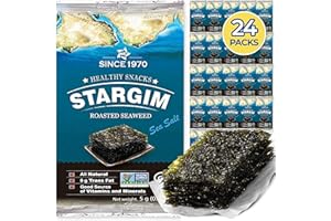 KIMNORI STARGIM Seasoned Seaweed Snacks Sheets – 24 Individual Packs Roasted Gim, Fat Gluten Free Sea Salt 100% Natural Laver 5g 0.17 Ounce