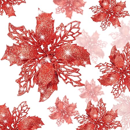 Immagini Di Fiori Di Natale.Boao 24 Pezzi Fiori Di Natale Poinsettia Glitter Fiori Di Natale Artificiali Decorazioni Matrimonio Albero Di Natale Ornamenti Di Capodanno Rosso Amazon It Casa E Cucina