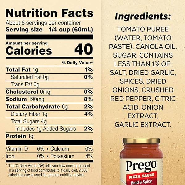 PREGO BOLD AND SPICY PIZZA SAUCE, 14 OZ JAR