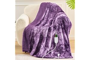 OCTROT Heated Blanket Electric Throw - Fleece Sherpa Heating Blanket for Sofa, Faux Fur Warm Heater Lap Blankets with 5-Position Timer 10-Heating Levels ETL&FCC Certification, Cool Gifts for Adults