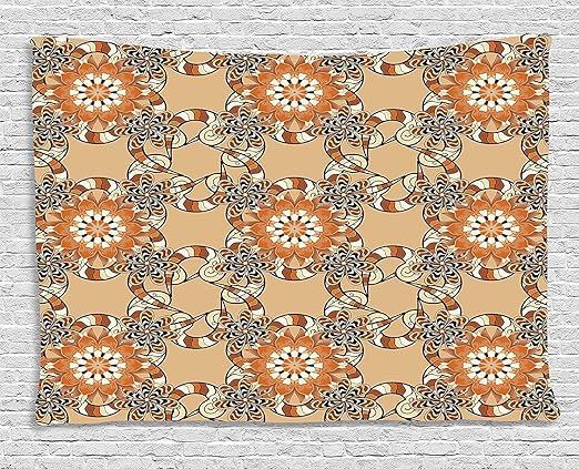 Amazon Tan Andブラウンタペストリー Hennaアートスタイル曼荼羅花with Wavyとストライプ花びらモザイクタイル 壁吊りベッドルームリビング部屋寮 60 W X 40 Lのインチ マルチカラー 80 W By 60 L 773llllo1678 Asddcdfdd 照明