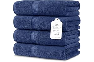 Villa Celestia 600 GSM Premium 100% Cotton Dark Blue Towels for Bathroom,Navy Blue Towels Bathroom Soft Bath Towels Body Towels, Towel Set for Bathroom 27x54 Inc Navy Blue Bath Towels Set of 4