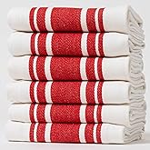 Casa De Lan Kitchen Towels Set – Pack of 6 (20’’ x 30’’) Extra Large Premium Cotton Dish Towels for Kitchen – Super Striped Towels – Absorbent – 100% Cotton – Hanging Loop – Red