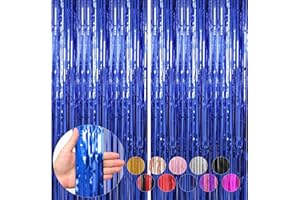 PROFASION 2 Pack Blue Foil Fringe Curtains Streamers Party Decorations 3.3 x 8.2 ft, Blue Tinsel Curtain Fringe Backdrop for Parties, Door Fringe Birthday Streamers, Photo Booth Backdrops, Party Decor