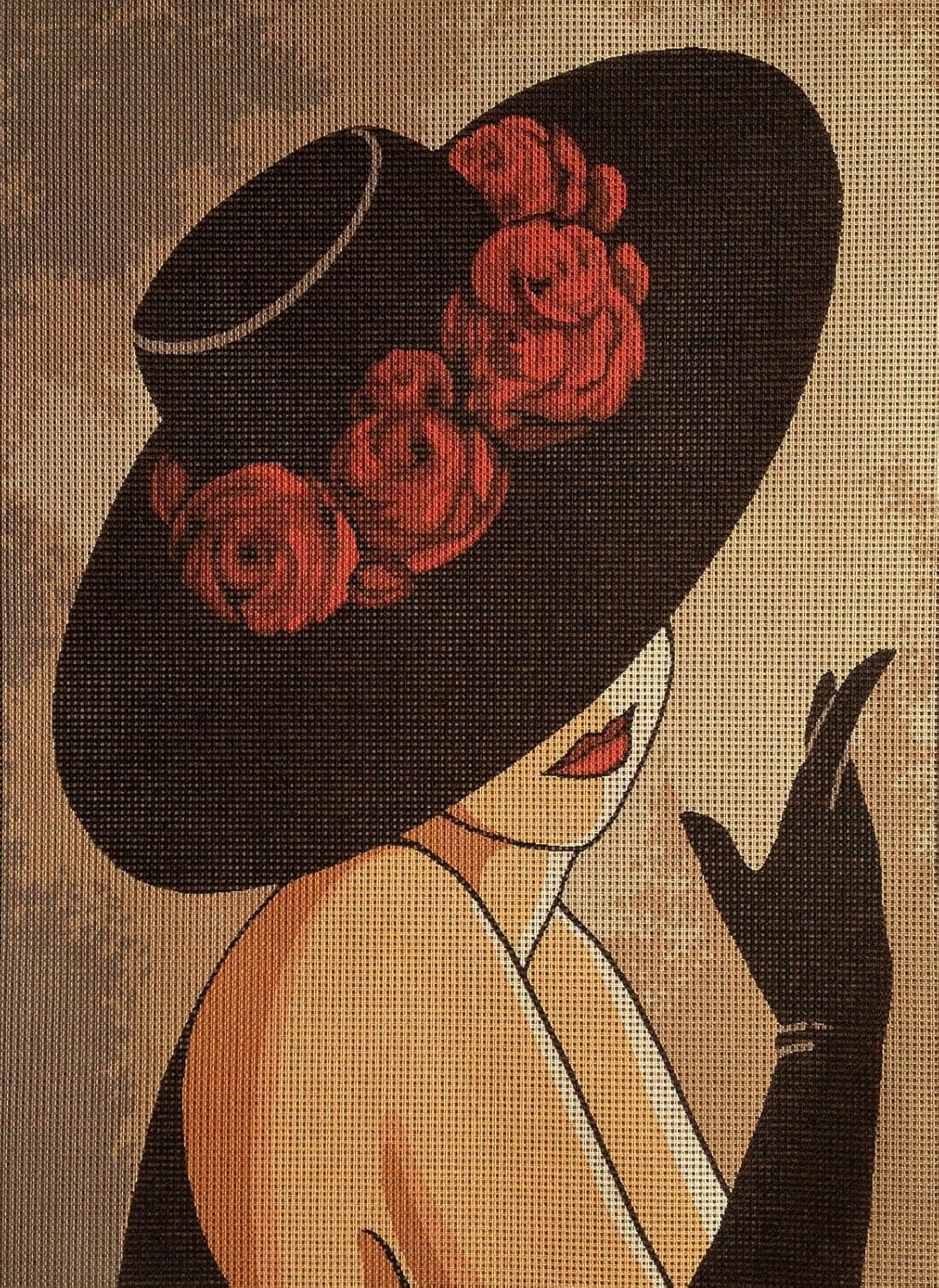 Needlepoint Kit "Lady with Hat" 13.8"x19.7" 25x35cm printed canvas 607