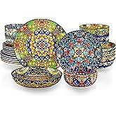 vancasso 24 Pieces Dinnerware Sets, Plates and Bowls Set, Porcelain Dishes Set for 6, Microwave and Dishwasher Safe, Scratch Resistant, Bohemian Style Dining Ware Service for 6, Series SIMI