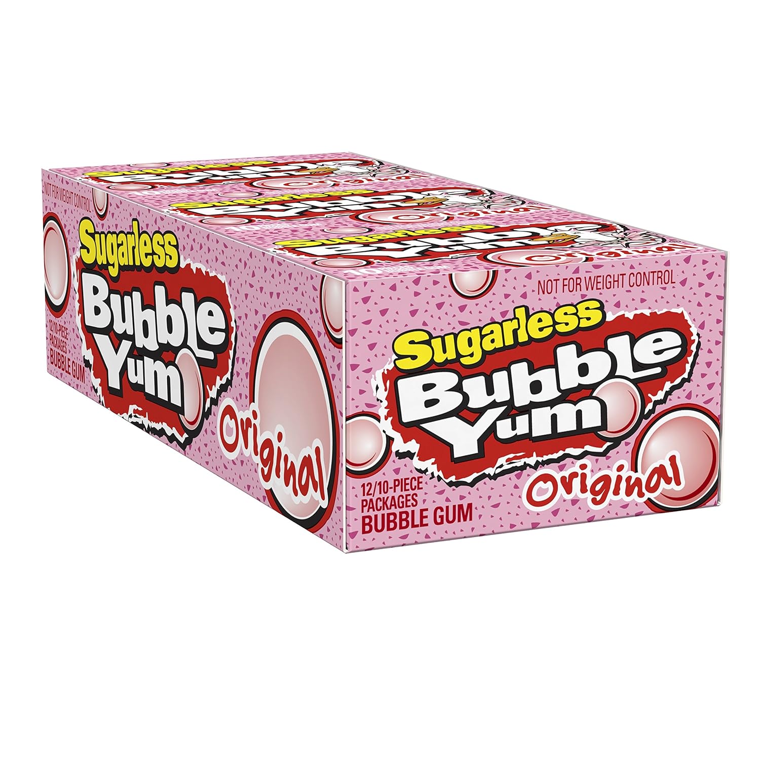 BUBBLE YUM Sugar Free Bubble Gum, Original, 10 Pieces (Pack of 12), New