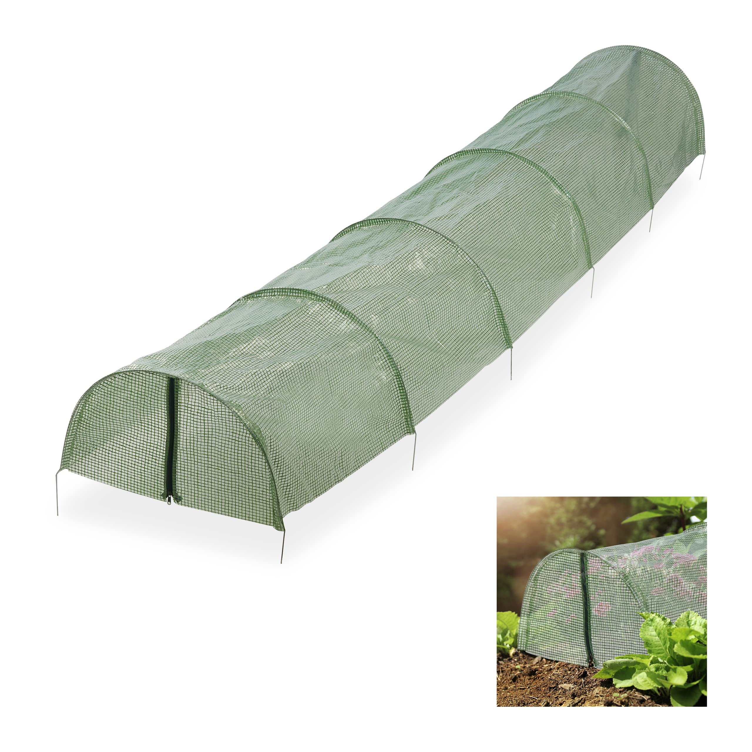 Relaxdays Grow Tunnel, Arches, 2.9 m Long, Plastic Greenhouse, Polytunnel, Plant & Seedling Protection, Cloche, Green