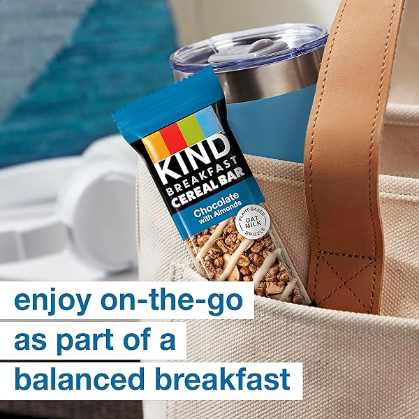 KIND BREAKFAST CEREAL BARS, CHOCOLATE WITH ALMONDS, HEALTHY SNACKS, GLUTEN FREE, 100% WHOLE GRAINS, 3G PROTEIN, 6 COUNT