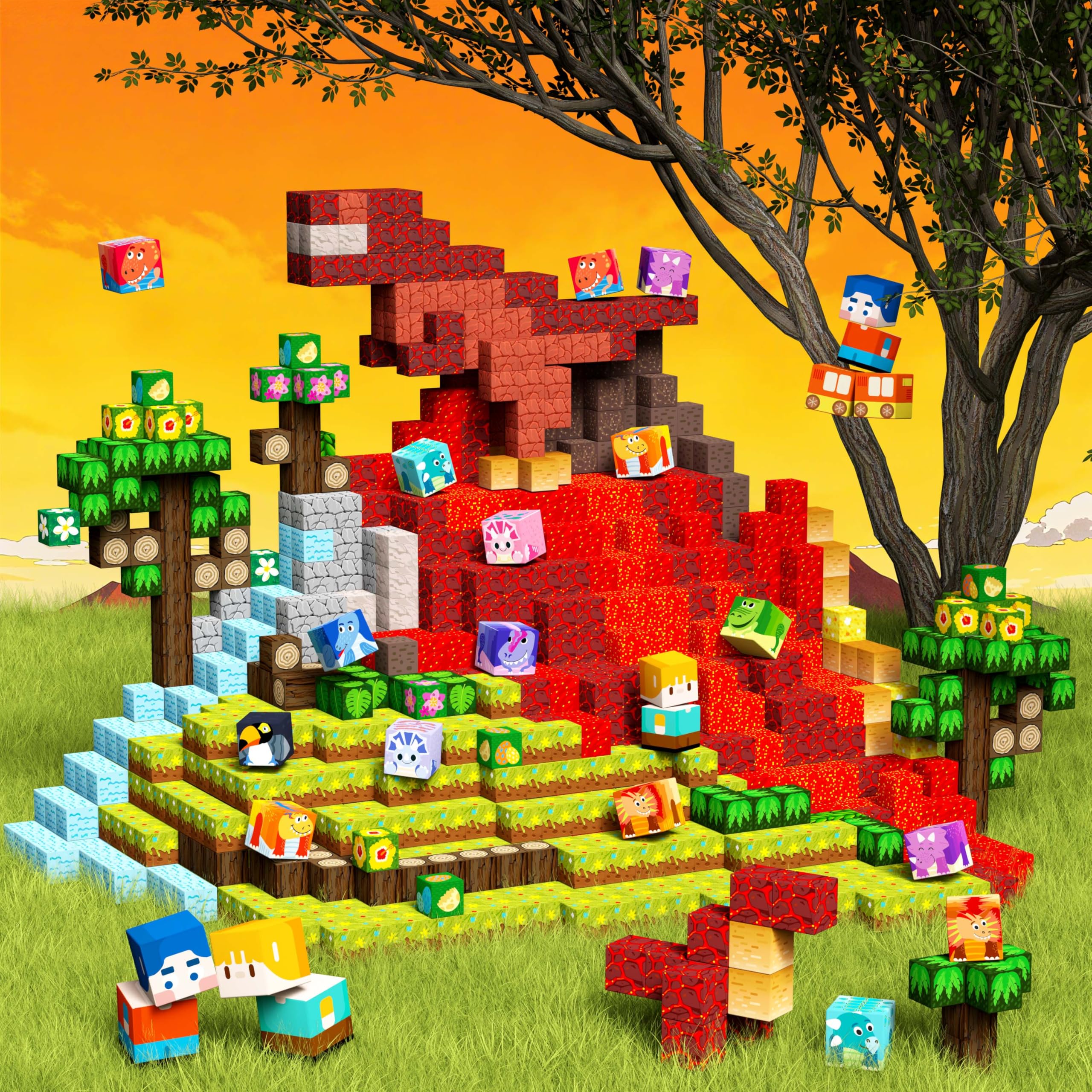 GobiDex 240PCS Magnetic Blocks Playset, Dinosaur STEM Educational Building Toys, Sensory Pretend Play Gift for Boys and Girls Image