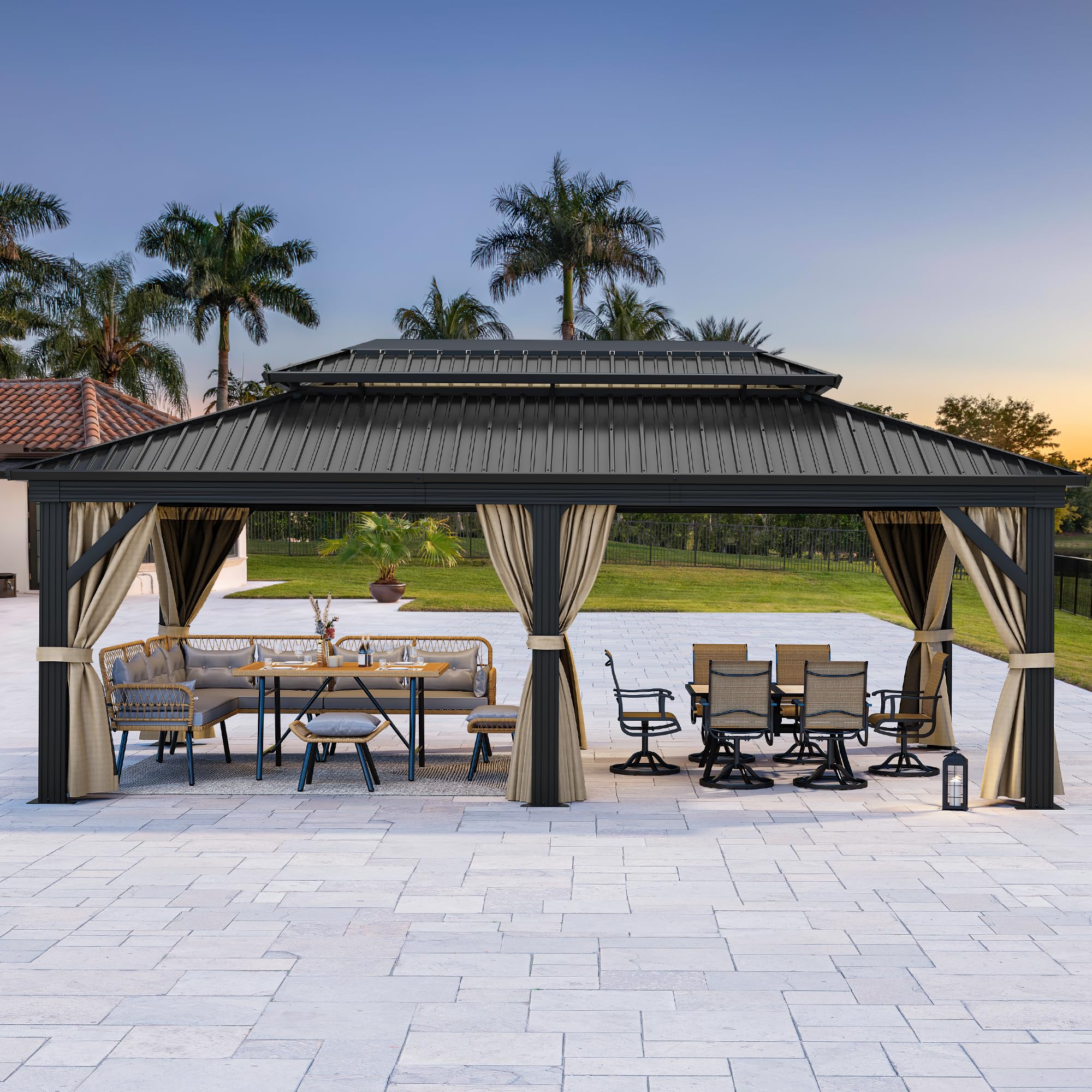 Photo 1 of ****PARTIAL SET****YITAHOME 12X20FT Hard Top Metal Gazebo Patios Double Roof Canopy Aluminum Frame Garden Gzebo Tent Curtains Netting for Patios Backyards Decks Lawns Brown