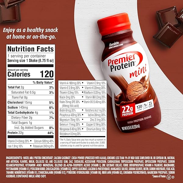 PREMIER PROTEIN SHAKE MINIS, CHOCOLATE, 22G PROTEIN, 120 CALORIES, NO ADDED SUGAR, 8.75 FL OZ, 12 PACK