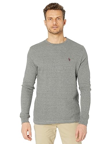 POLO Long Sleeve Crew Neck Solid Thermal Shirt Grey