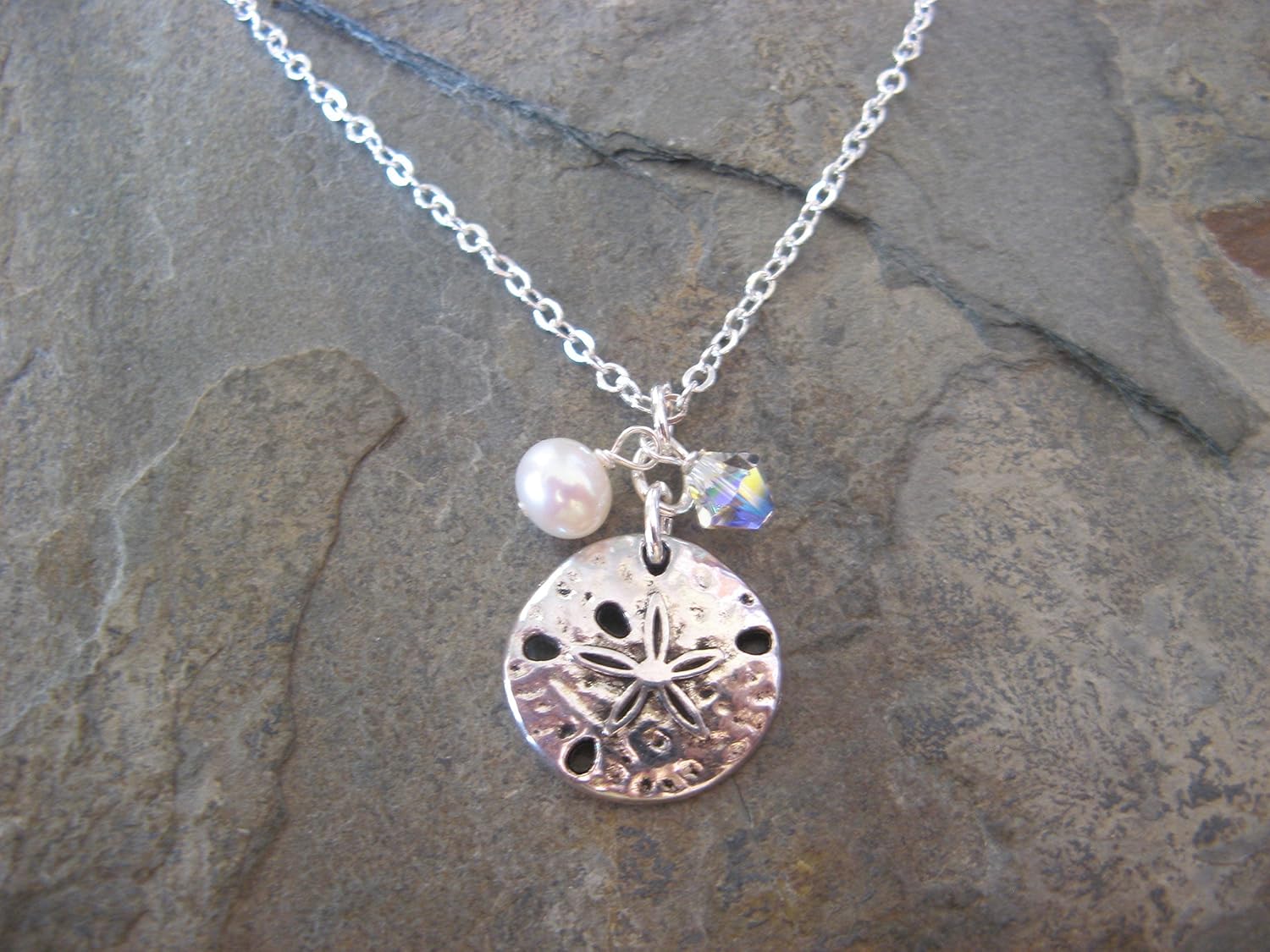 Sand Dollar Necklace with Cultured Pearl and Swarovski