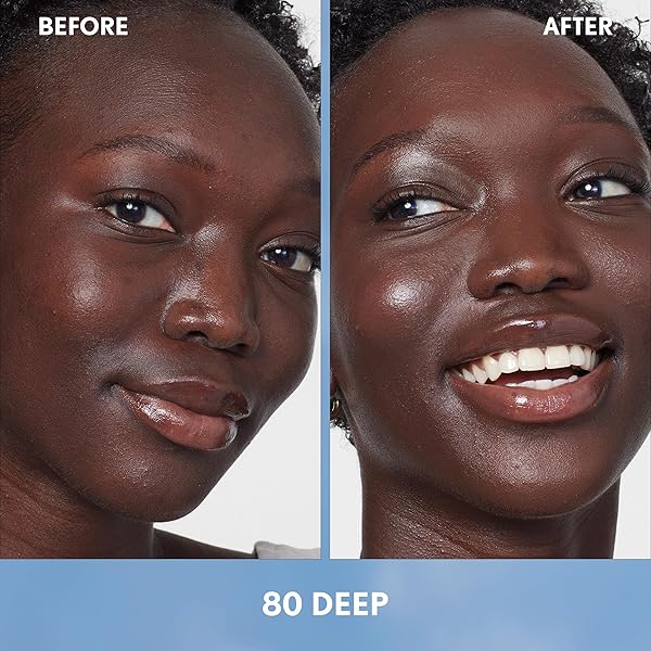COVERGIRL SIMPLY AGELESS SKIN PERFECTOR ESSENCE FOUNDATION, 80 DEEP, TINTED SKIN PERFECTOR, SKINCARE MAKEUP HYBRID, SHEER TINT, RADIANT FINISH, SKIN-LIKE FINISH, VEGAN FORMULA, 1.0OZ