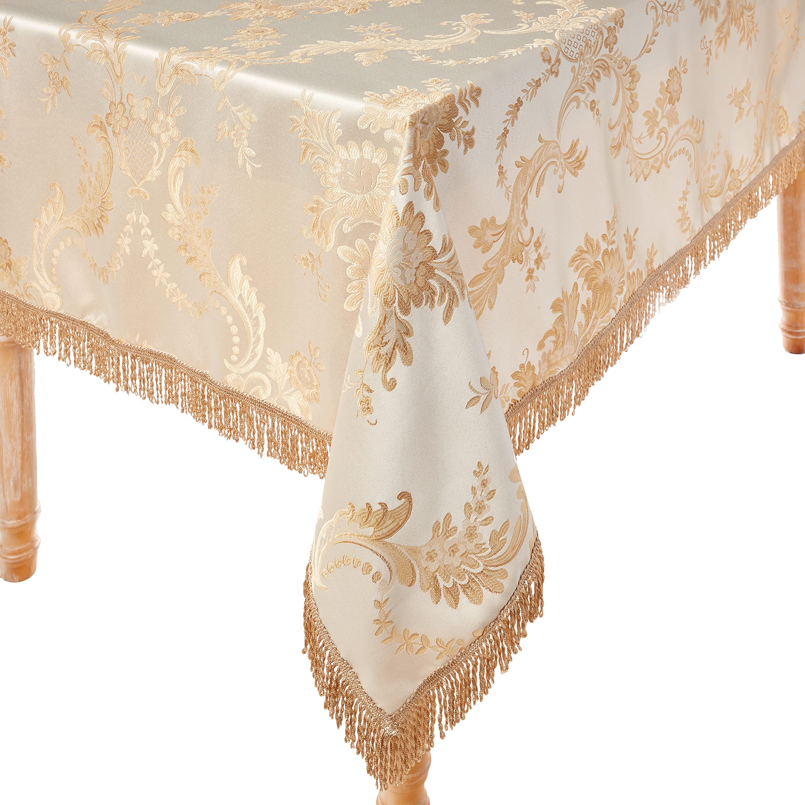 Violet Linen Majestic Damask Design Oblong/Rectangle Tablecloth, 60" x 120", Beige