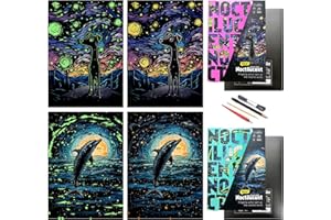 PAITUEND Noctilucent Scratch Rainbow Painting Art Paper Scratch Painting Art Set for Kids & Adults Creative Scratch Decorative Painting with 4 Tools 16''x11''(Dolphin&Dog)