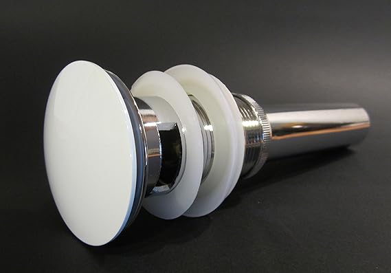 Pop-Up Klick Excenter-Garnitur mit Überlauf weiß Ablauf Keramik Waschbecken Stöpsel Abfluss Push-up