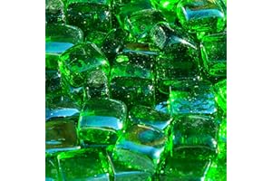 Blue Ridge Brand Reflective Fire Pit Glass Cubes - Professional Grade Fire Glass for Fire Pit - 1" Firepit Glass Rock - Glass Stones - Gas & Propane Fire Pit & Fireplace Glass (20 Pound, Green)