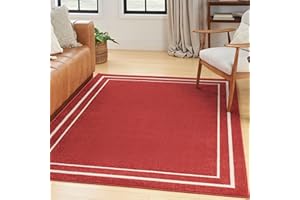 Nourison Home Essentials Indoor/Outdoor Solid Bordered Brick/Ivory 5' x 7' Area Rug, Easy Cleaning, Non Shedding, Bed Room, Living Room, Dining Room, Backyard, Deck, Patio (5x7)