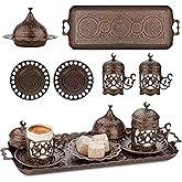 Alisveristime Ottoman Turkish Greek Arabic Espresso Coffee Cups with Saucer and Lid (Set of 2) (Hilal) (Copper)