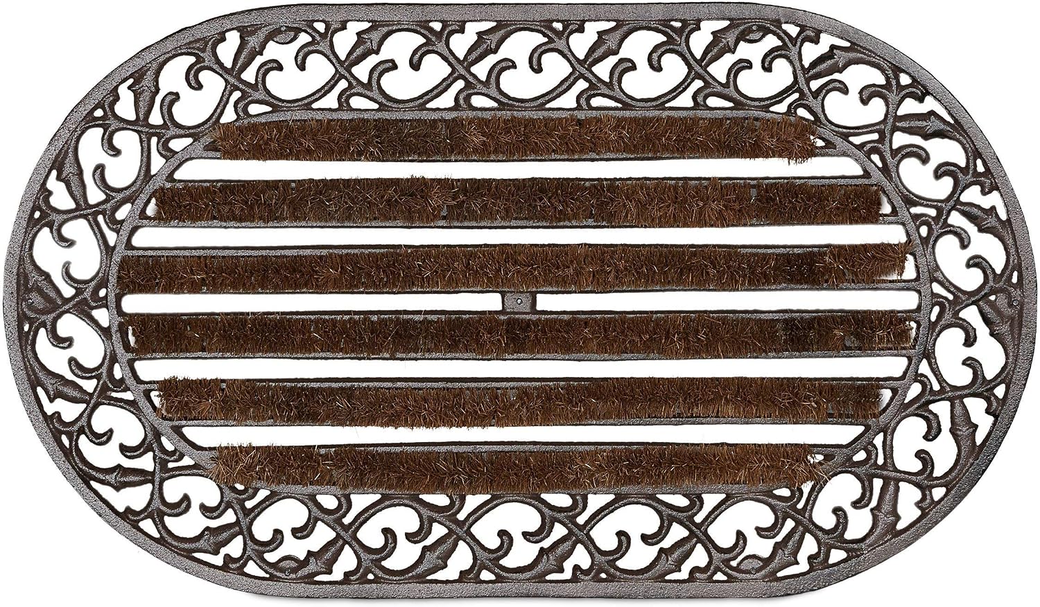 Relaxdays Cast Iron Doormat with Bristles, Oval 4 x 73 x 42 cm, Art Nouveau Rustic Welcome Mat, Bronze, 42 x 73 cm (Oval) - Image 3