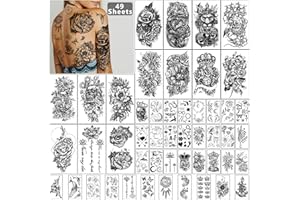 Yazhiji 49 sheets Large Flowers Butterfies Crown Waterproof Temporary Tattoos for Women and Girls,Fake Tattoos for Kids or Adults Body Make Up Tattoo