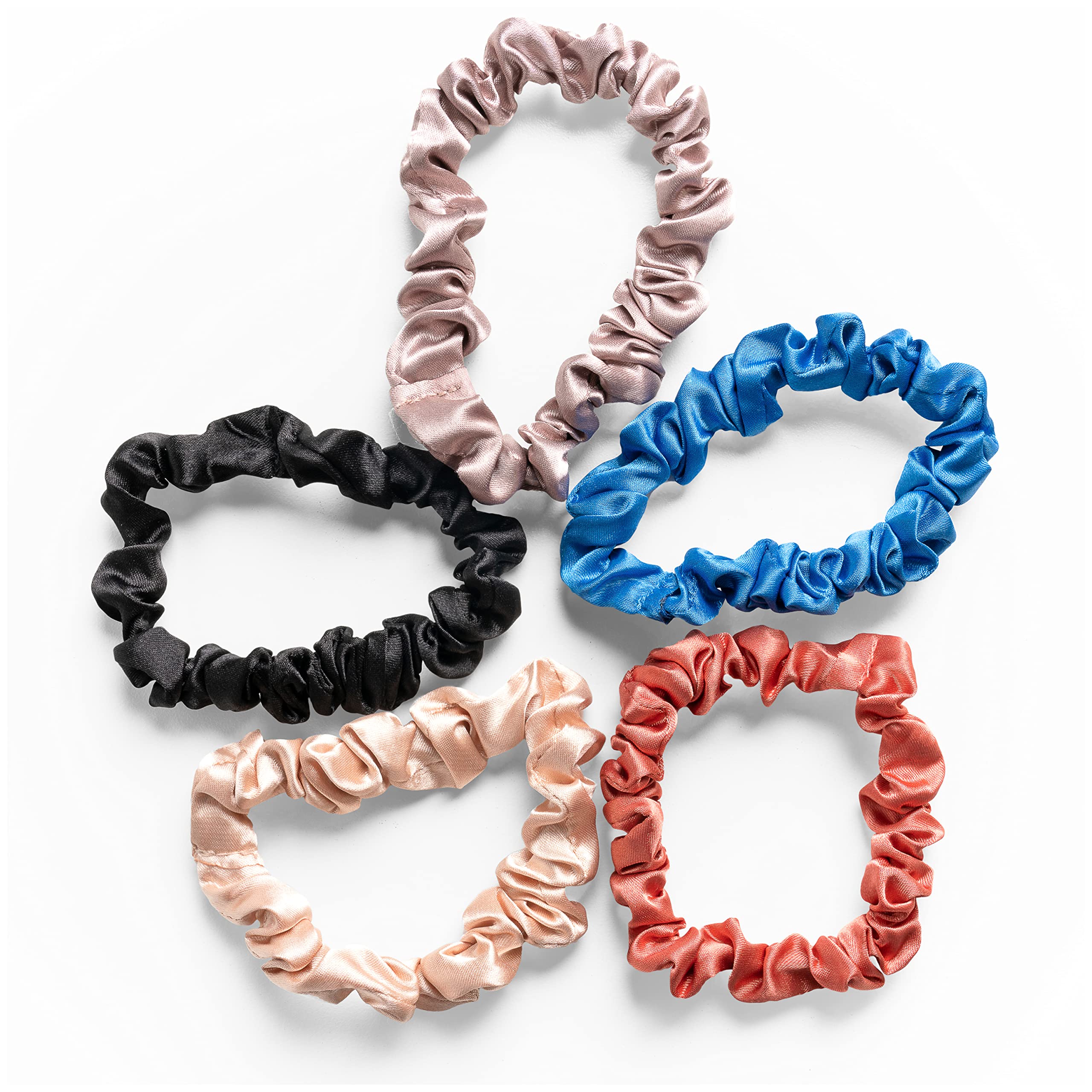 RobeCurls Satin Scrunchies — Cute Hair Ties for Women and Girls Curly Hair Accessories — 5 Pack (Multi)