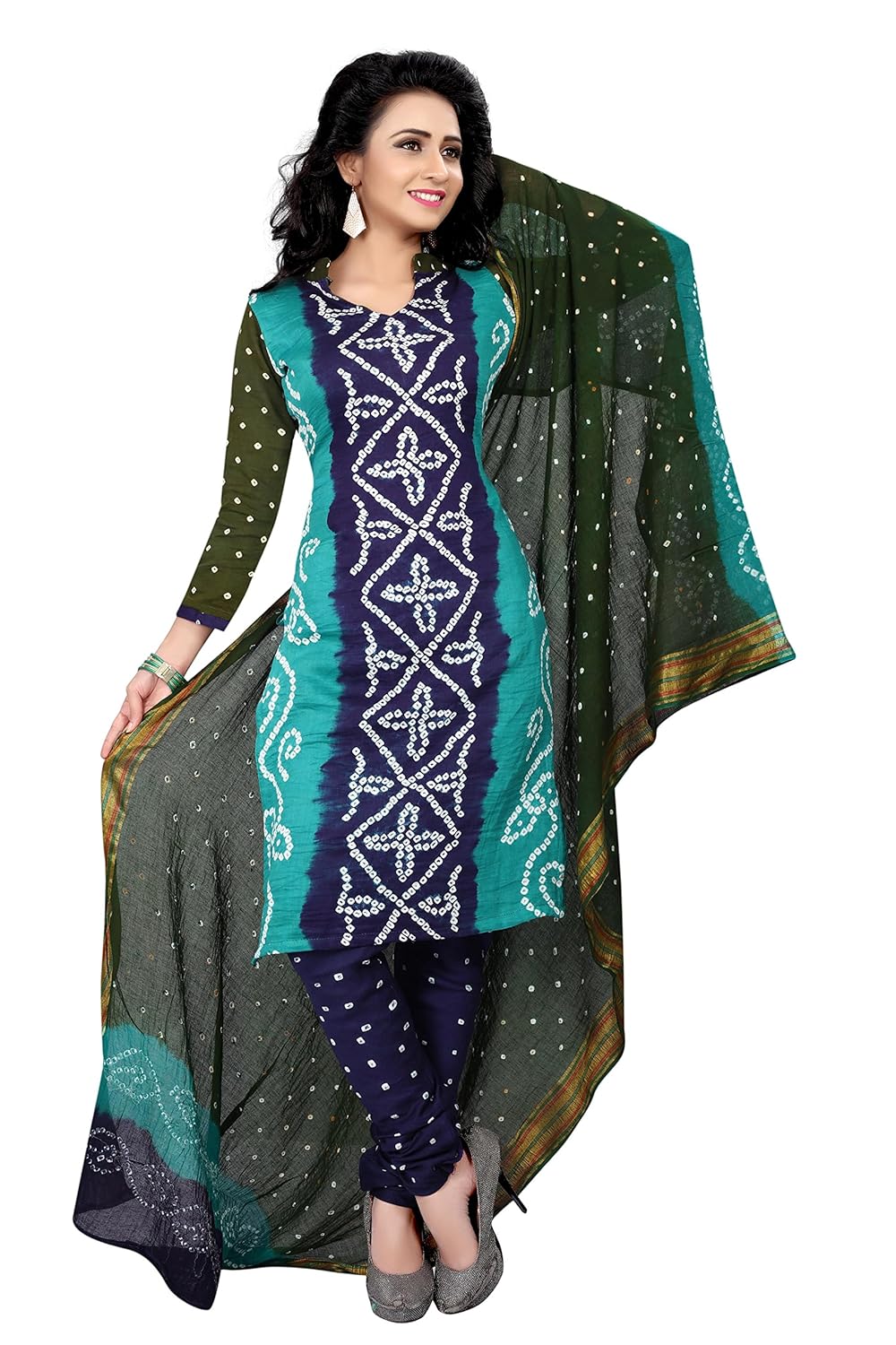 bandhej dress material(dealsure multicolor satin-cotton bandhani dress material)