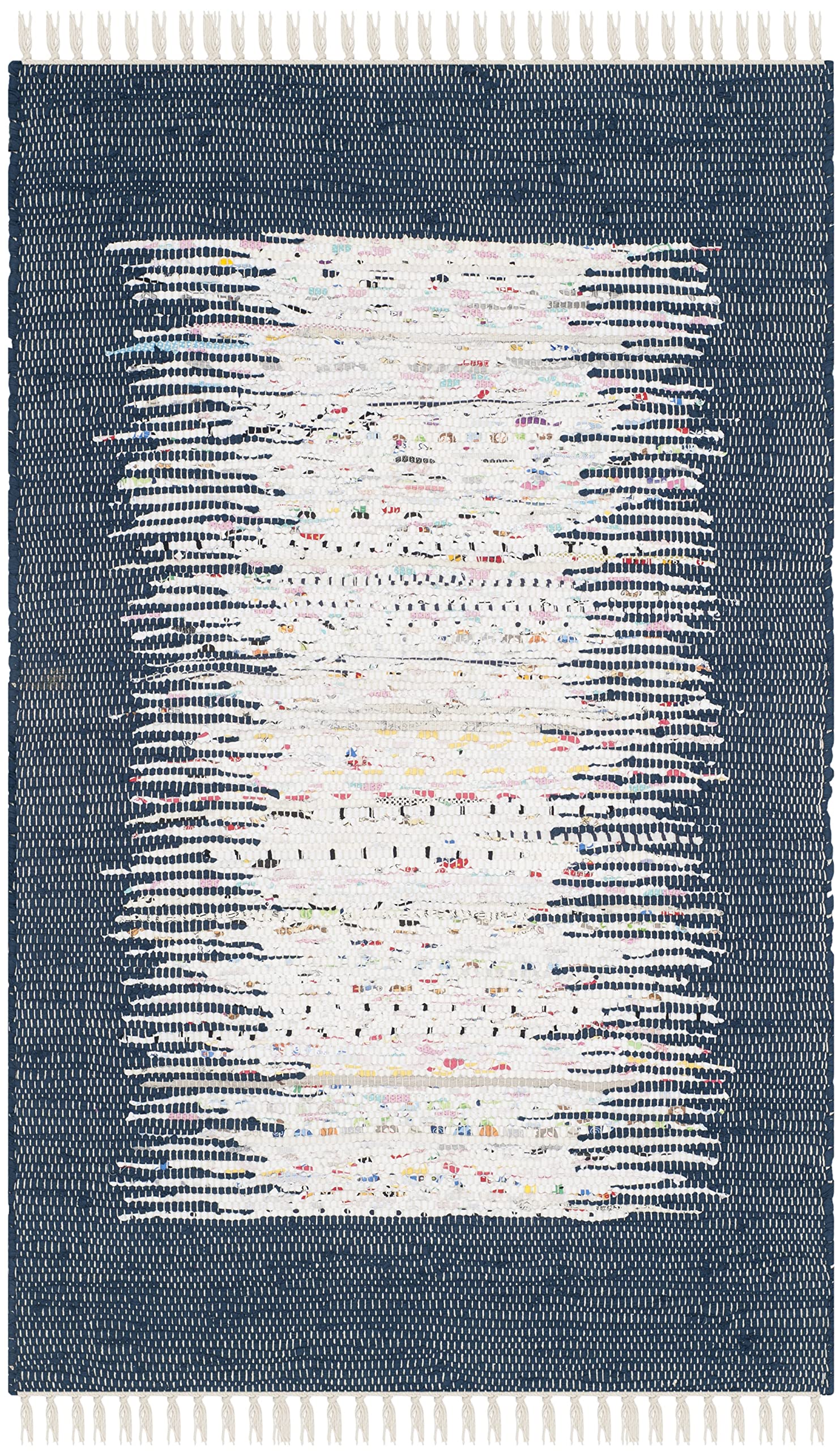 Safavieh Modern Indoor Flatweave Rectangle Area Rug, Montauk Collection, MTK711, in Ivory / Navy, 76 X 122 cm for Living Room, Bedroom or Any Indoor Space