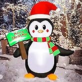 ATDAWN 5ft Christmas Inflatables Blow Up Yard Decorations, Inflatable Penguin Outdoor Decoration with Merry Christmas Sign
