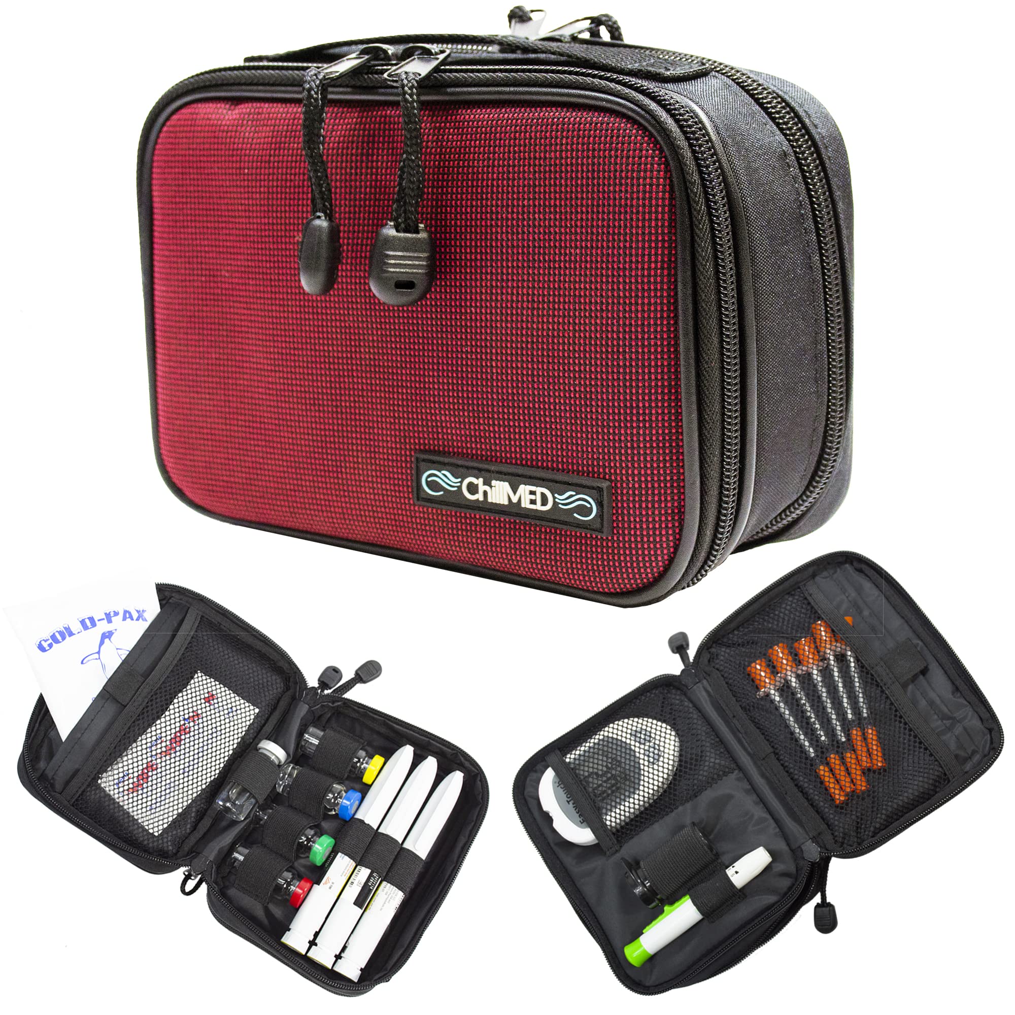 ChillMED Type 1 Diabetic Organizer Travel Kit | Insulin Cooler Bag with Ice Pack for Traveling & Everyday Use - Red