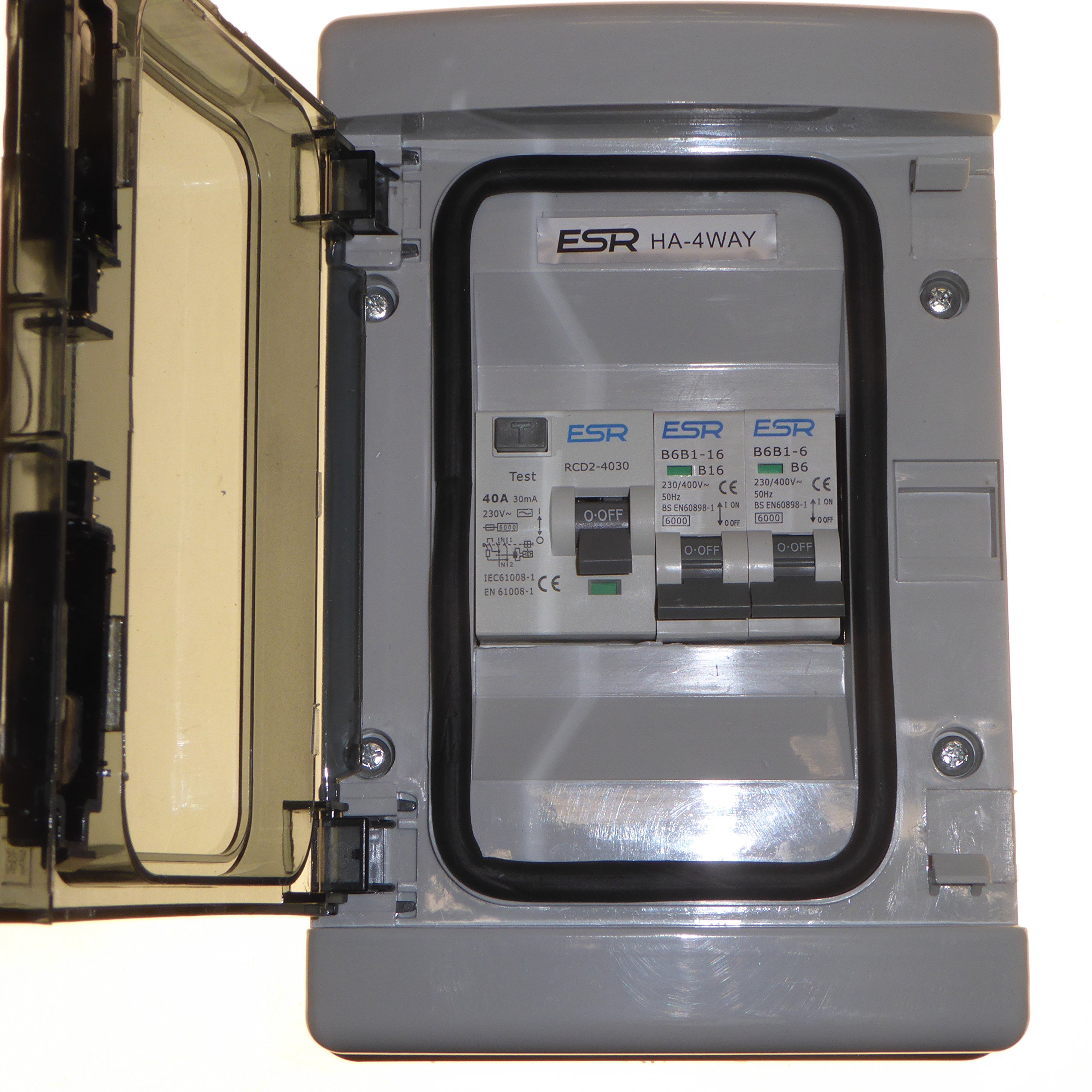 2 Way RCD Consumer Unit 40 Amp 30mA with 6 Amp and 16 Amp Type B MCB Circuit Breakers Garage Shed